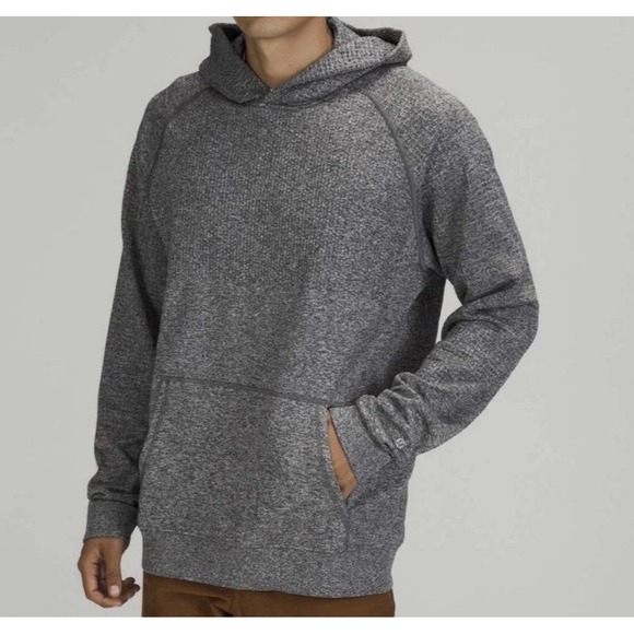 $158 LULULEMON Men Engineered Warmth Heathered Gray Wool Blend Hoodie—LRGEUC